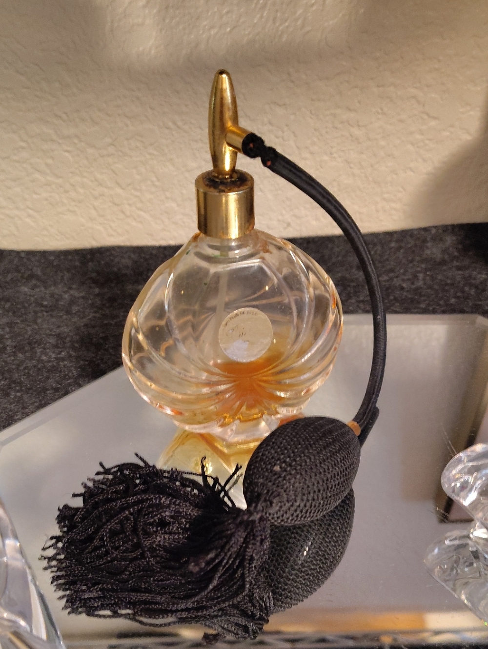 Vintage Crystal Made In France Atomizer Perfume Bottle with Black Tassel